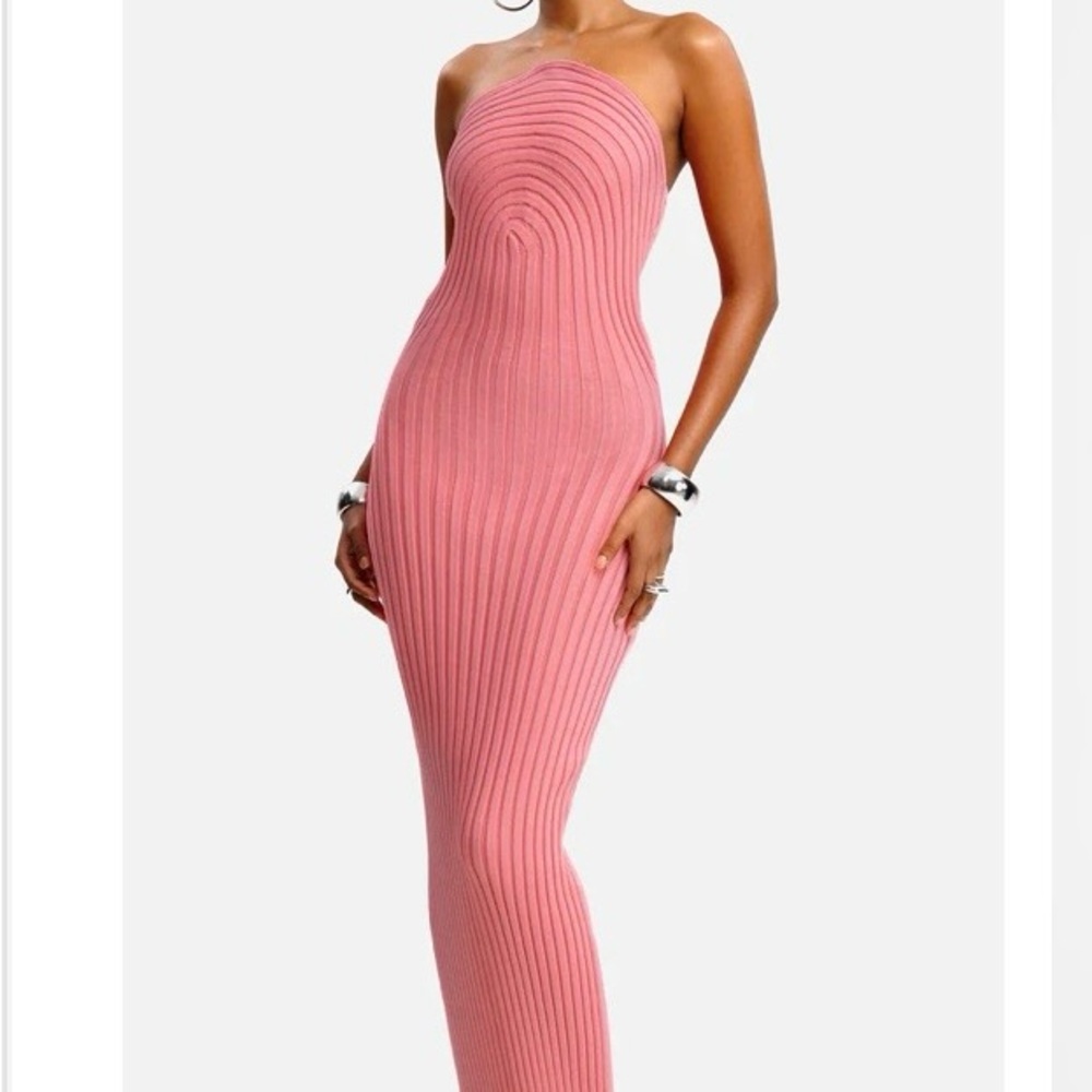 Hanifa Strapless Ribbed Dress in Pink